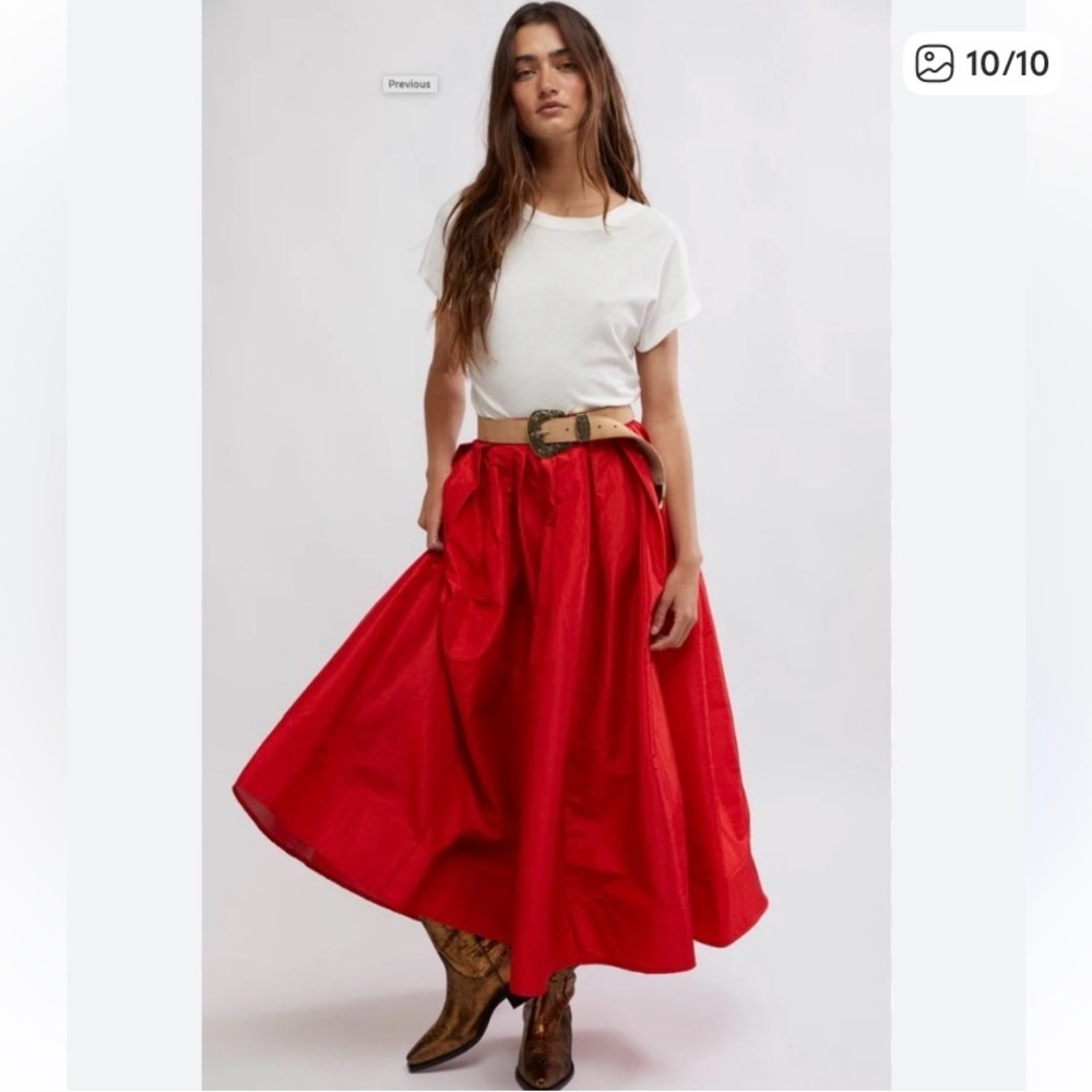 Free People Vibrant Red Full A-Line Midi Skirt